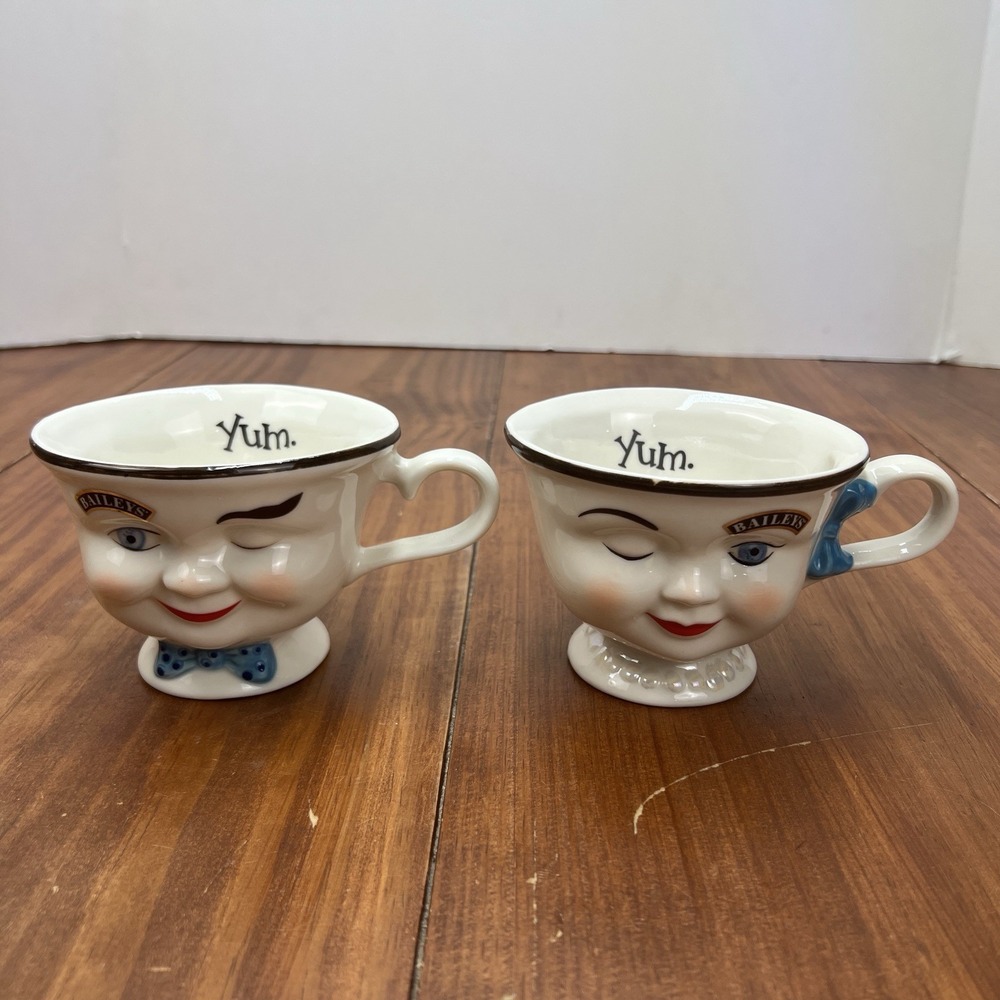 Set Bailey's Irish Cream Coffee Mugs LTD EDITION 1996 Yum Winking Man and Woman